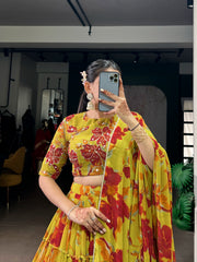 Beautiful Vibrant Floral Marble Printed Lehenga Choli