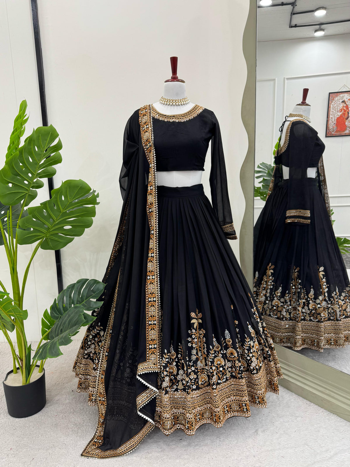 Party-wear Black Georgette Thread With Sequence Work Lehenga Choli