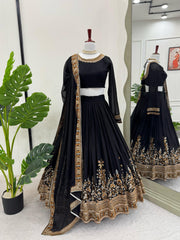 Party-wear Black Georgette Thread With Sequence Work Lehenga Choli