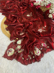 Party-wear Beautiful Fendy Satin Hand-work Saree