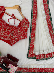 Party-wear Tibby Silk Thread With Sequence Work Saree