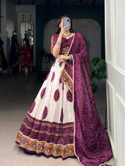 Festival Special Tasar Silk Bandhej Printed & Gamthi Work Lehenga Choli