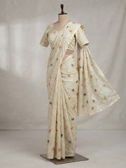 Beautiful Cosmos Silk Zaal With Thread Work Saree