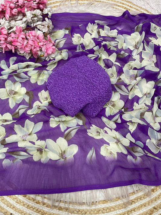 Beautiful Soft Georgette Floral Printed Saree