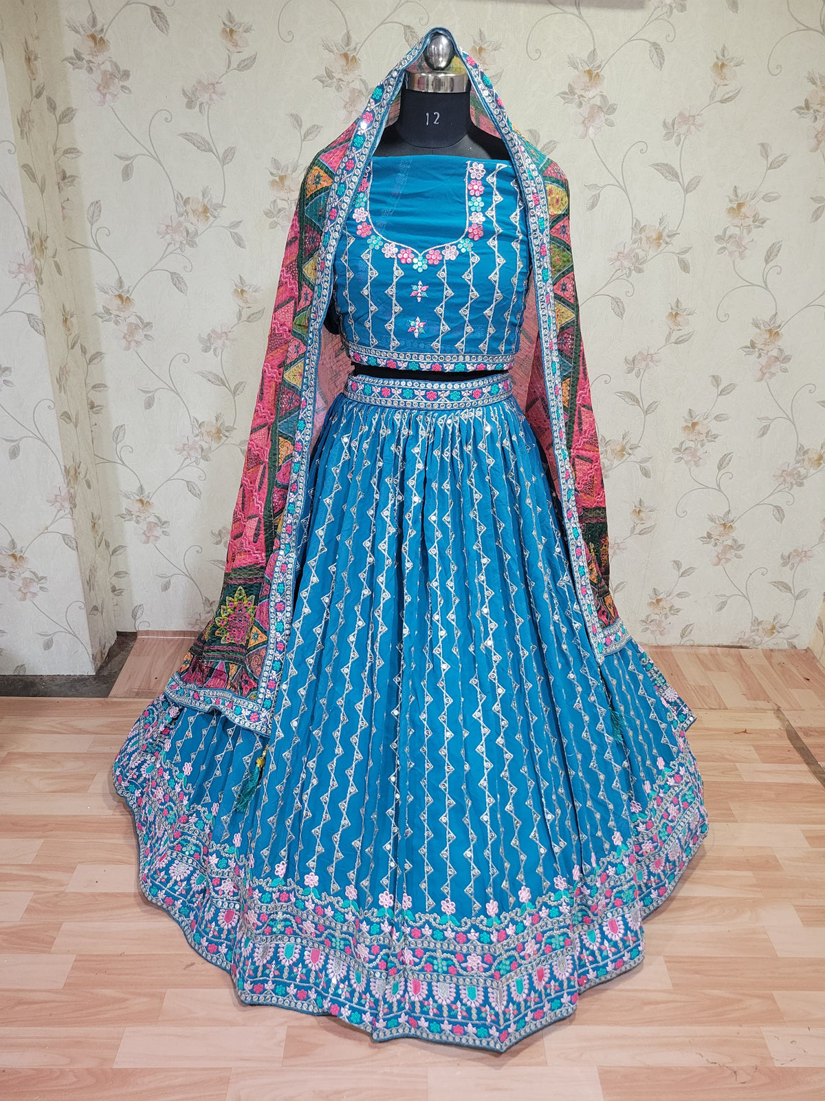 Sky Blue Colour Fabulous PartyWear Embroidery & Sequence Work Lehenga Choli