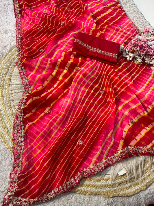 Beautiful Chiffon Multicolored Lehriya Designer Saree