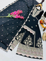 Party-wear Chinon Silk Sequence Embroidery Work Sharara