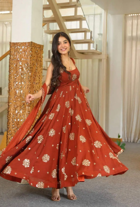 Party-wear Doremon Crush Embroidery Sequence Work Gown