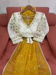 Partywar Twill Net Thread & Sequence With Fancy Lace Saree