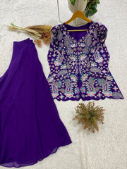 Trendy Georgette Sequence Embroidery Work Co-ord Set