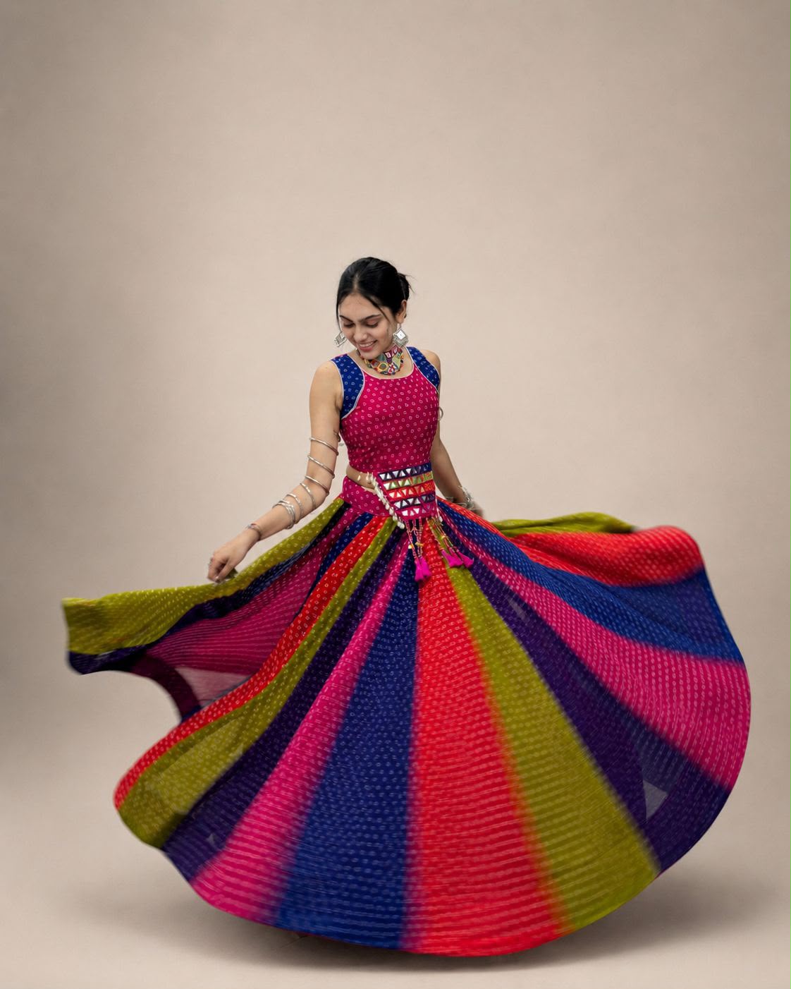 Navratri Special Georgette Cotton Handwork & Real Mirror Work Lehenga With Stitched blouse