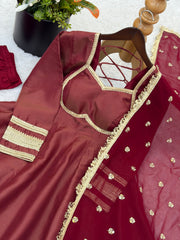 Party-wear Cosmos Gold Lace Work Designer Anarkali Three Piece Set