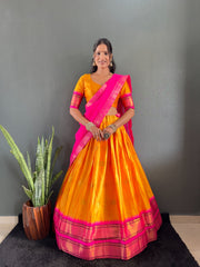 South Indian Festival Special Cotton Big Border Woven Half Saree