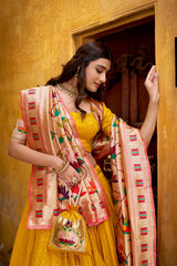 Traditional Silk Paithani Zari Weaving Work With Lace Border Lehenga Choli