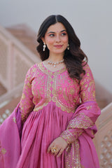 Viral Trending Gold-Crush Fabric With Sequence Multi Embroidered Work Gown