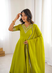 Beautiful Chinon Silk Embroidery Sequence Work Sharara