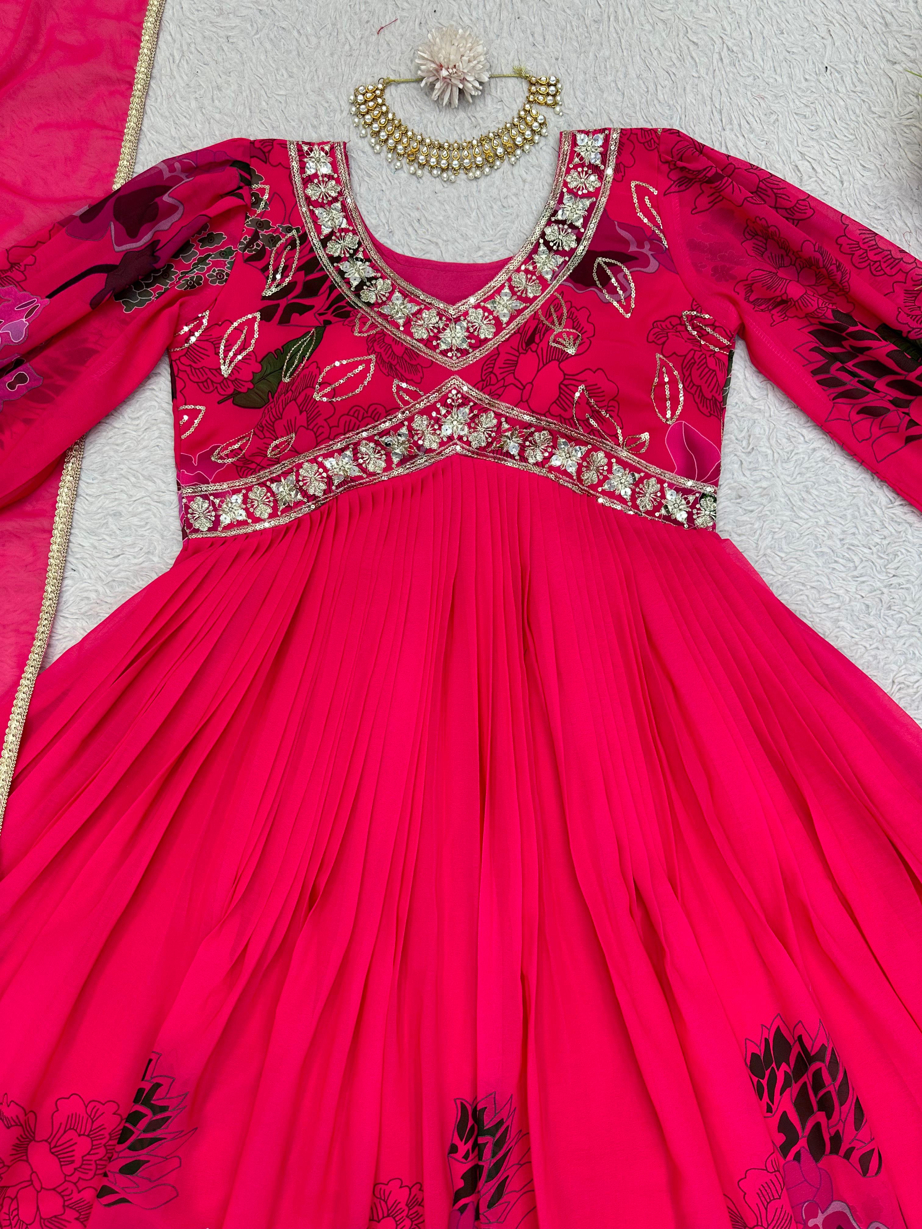 Beautiful Designer Georgette Digital Print With Thread & Sequence Work Gown