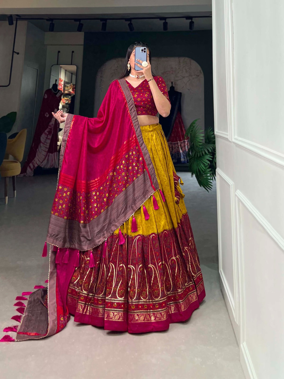 Beautiful Tussar silk Kashmiri  Printed Work Lehenga Choli