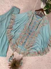 Indo Western Georgette Sequence Embroidery Work Kurta Palazzo With Shrug