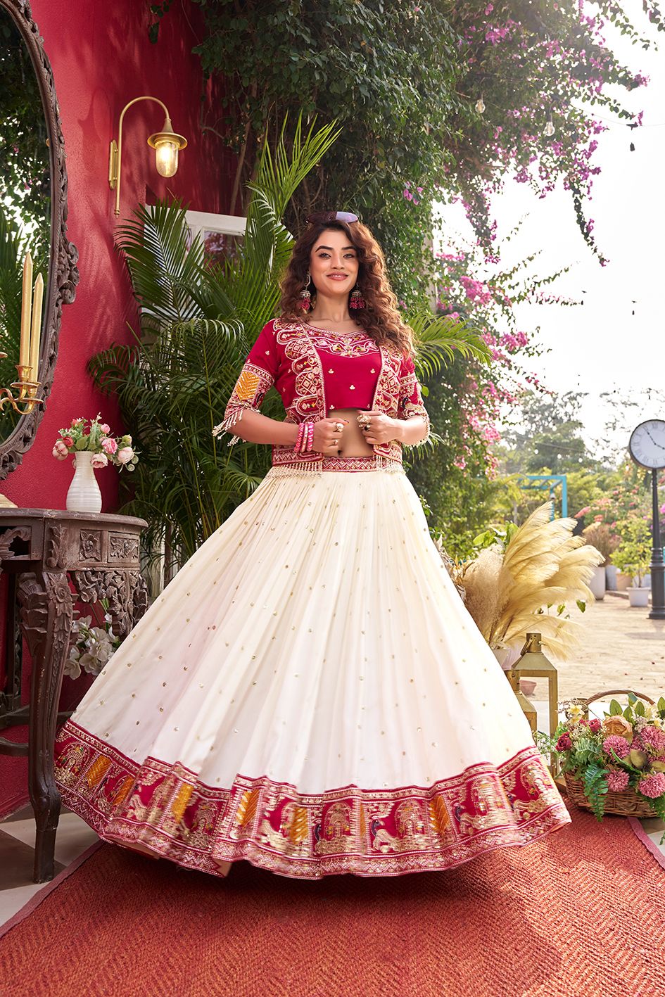 Festival Special Vichitra Silk Embroidery Thread Work Lehenga Choli With Koti