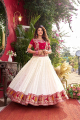 Festival Special Vichitra Silk Embroidery Thread Work Lehenga Choli With Koti