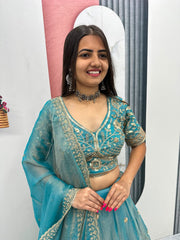 Festival Special Mosh Silk Embroidery Beads Handwork Lehenga With Stitched Blouse