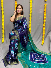 Beautiful Art Silk With Heavy Zari Weaving Border Bandhani Saree