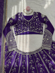 Wedding Wear Georgette Thread With Sequence Work Purple Lehenga Choli