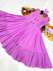 Stylish Beautiful Pure Mul Mul Cotton & Dual Color Pure Hand Work Gown