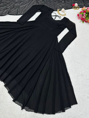 Beautiful Black Colour Georgette Work Gown