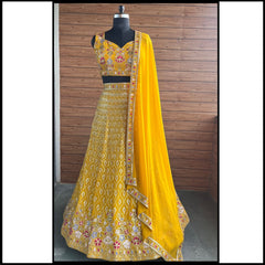 Perfect Haldi Special Yellow Georgette Thread With Sequence Work Lehenga Choli