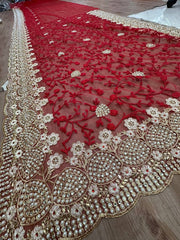 Party-wear Net Embroidery With Pearls Diamond Work Saree
