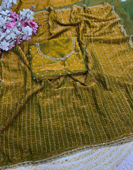 Party-wear Space Silk Beads With Siroski Zarkan Diamond Work Saree