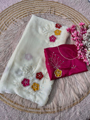 Beautiful Soft Shine Chinon Slik Work Saree