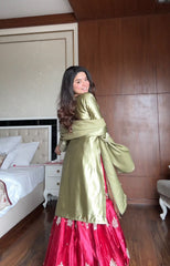 Beautiful Moss Satin Sequence Embroidery Work Suit