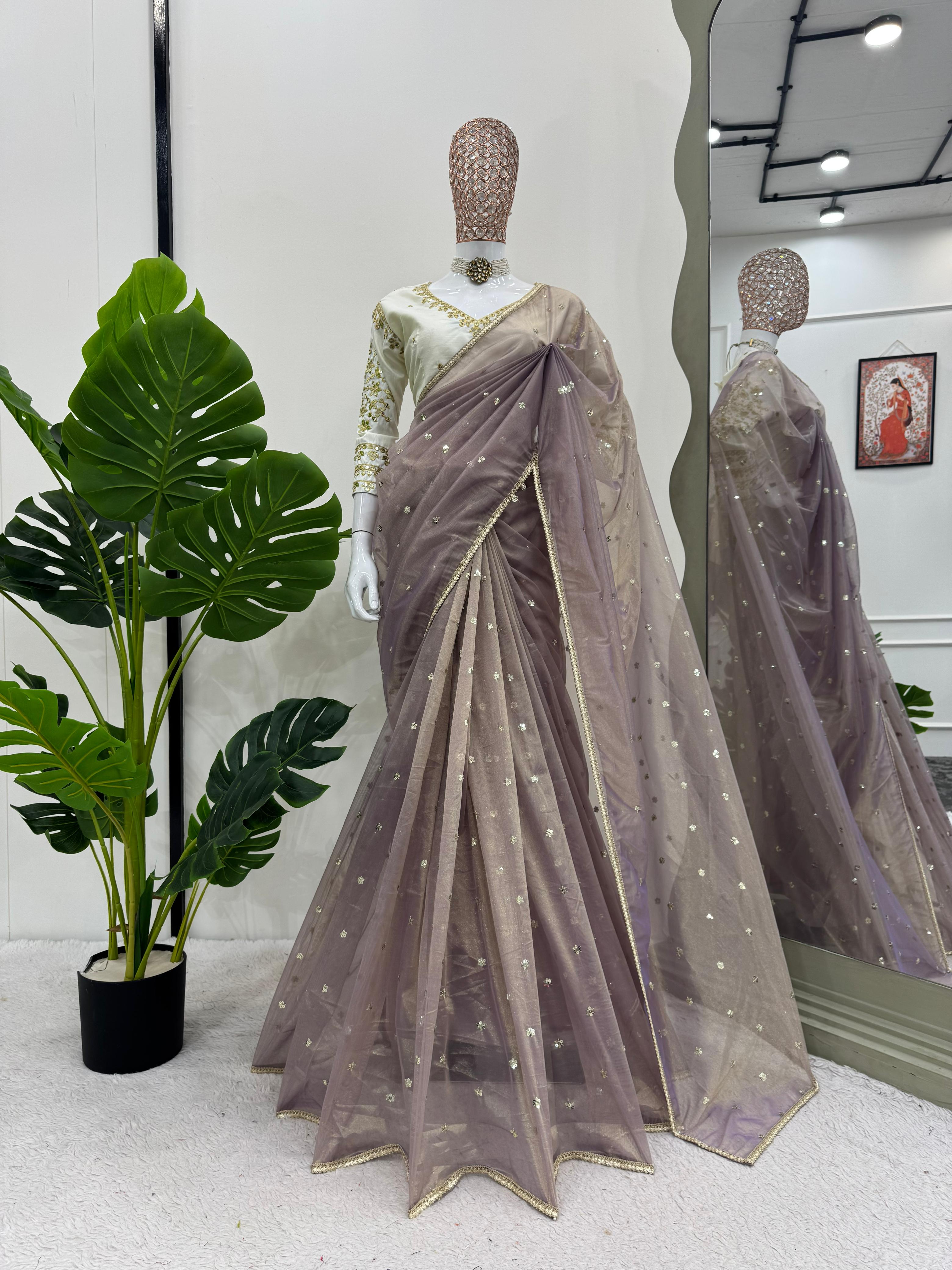 Party-wear Beautiful Designer Heavy Twill Net Saree