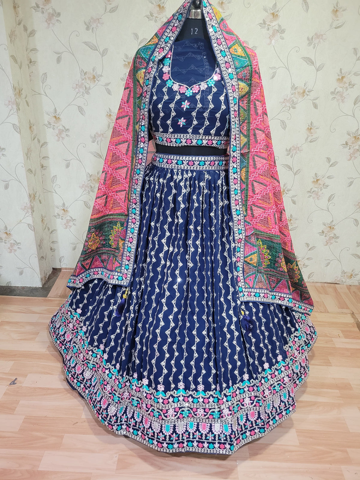 Navy Blue Colour Fabulous PartyWear Embroidery & Sequence Work Lehenga Choli