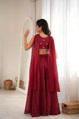 Indo-western Crunchy Silk Crop Top Palazzo Set