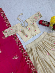 Festive Special Chinon Silk Embroidery Thread Sequence Work Lehenga With Stitched Blouse