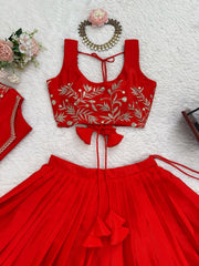 Wedding Wear Premium Red Chinon Lehenga Choli With Sequence Koti