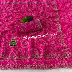Beautiful Bandhini With Silver Zari & Sequence Work Saree