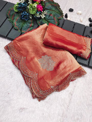 Viral Trending Two-Tone Golden Diamond Suneri Tissue Space Silk Saree