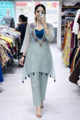 Beautiful Floral Embroiderd  Sequence Organza Work Co Set