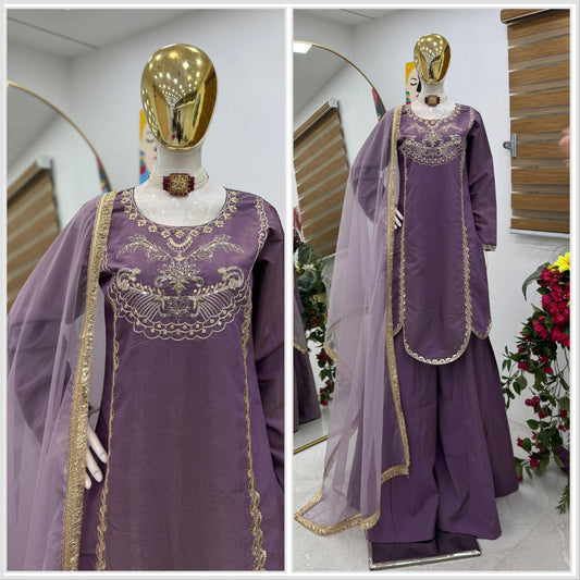 Designer Roman Simmer Silk Sequence Embroidery Work Sharara
