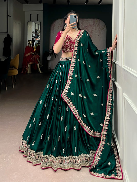 Beautiful Satin Silk Sequins & Thread Embroidery Work Lehenga Choli