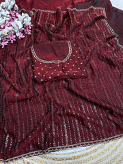 Party-wear Space Silk Beads With Siroski Zarkan Diamond Work Saree