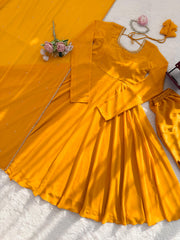 Beautiful Georgette Handwork Yellow Gown