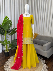 Party-wear Natural Crepe Silk Thread With Sequence Work Sharara