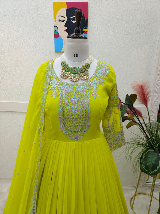 Party-wear Georgette Designer Sequence Embroidery Work Gown