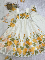 Beautiful Soft Organza Silk With Floral Printed Anarkali Gown